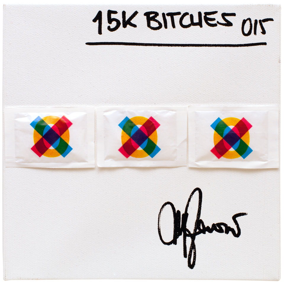 15K Bitches - Acrylic on canvas and sugar packets (2015)