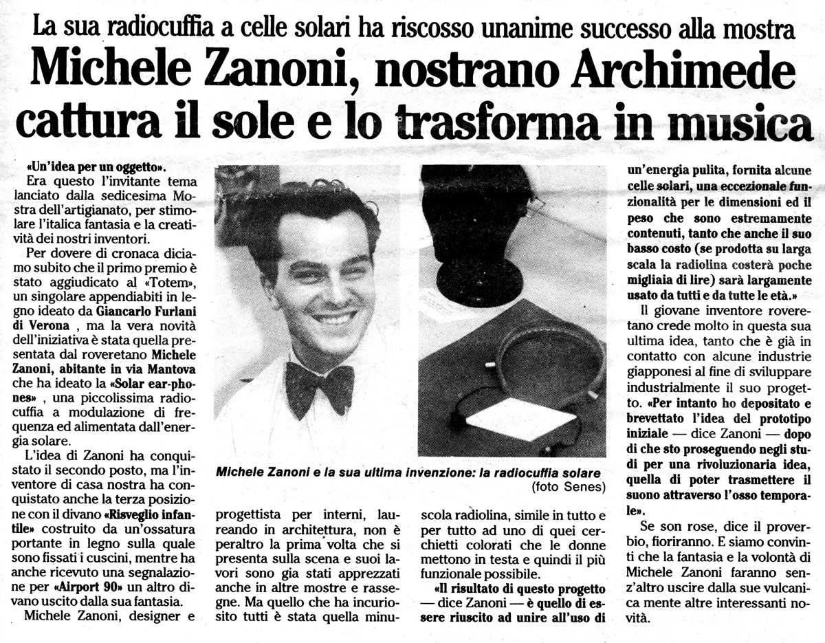 Michele Zanoni Quotidiano l'Adige-8-09-1990